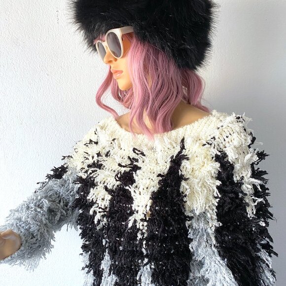 Vintage Fuzzy Sweater Loop Knit Sweater Fluffy Sweater Shaggy Sweater 80s Retro - Picture 11 of 11